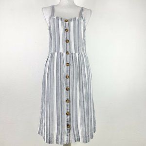 Loft Dress 6 Button Up Sleeveless White Blue Lined